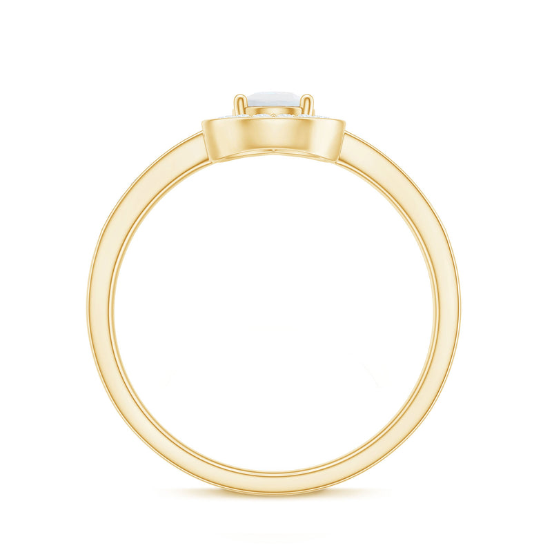 Rosec Jewels 1.25 CT moonstone and diamond halo engagement ring with intricate band design and sparkling gemstone accents.