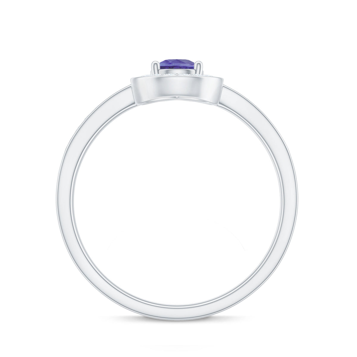 Natural pear cut tanzanite engagement ring with diamond halo, featuring a teardrop shape and elegant design from Rosec Jewels.