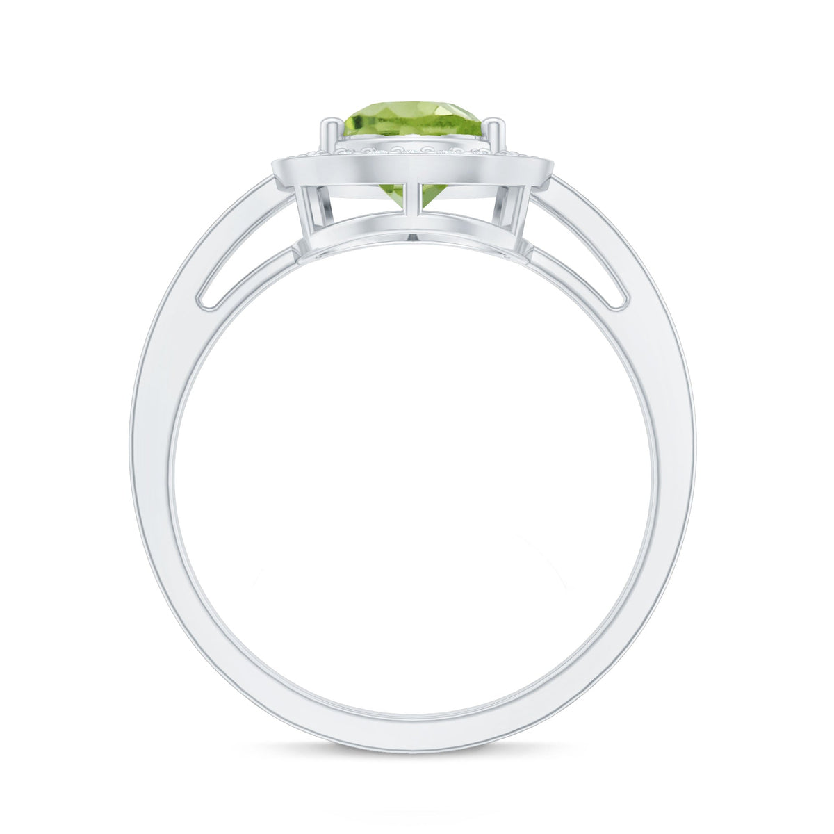 Natural 1 Carat Peridot teardrop engagement ring with diamond halo from Rosec Jewels, showcasing the gemstone and elegant design.