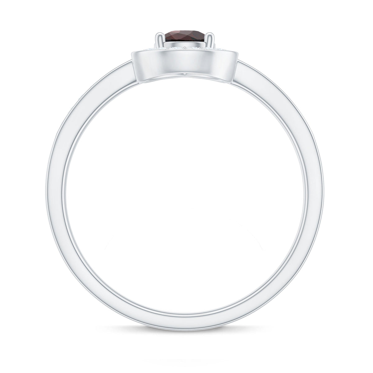 Pear-shaped garnet engagement ring with diamond halo by Rosec Jewels, showcasing the elegant gemstone and sparkling halo setting.
