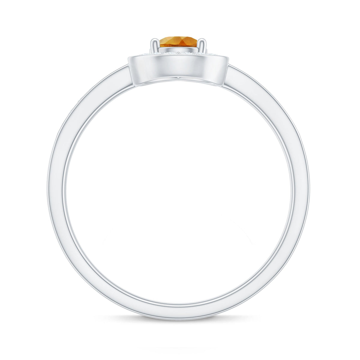 Natural 5x7mm pear-shaped citrine engagement ring with diamond halo by Rosec Jewels, showcasing the detailed design and sparkling stones.