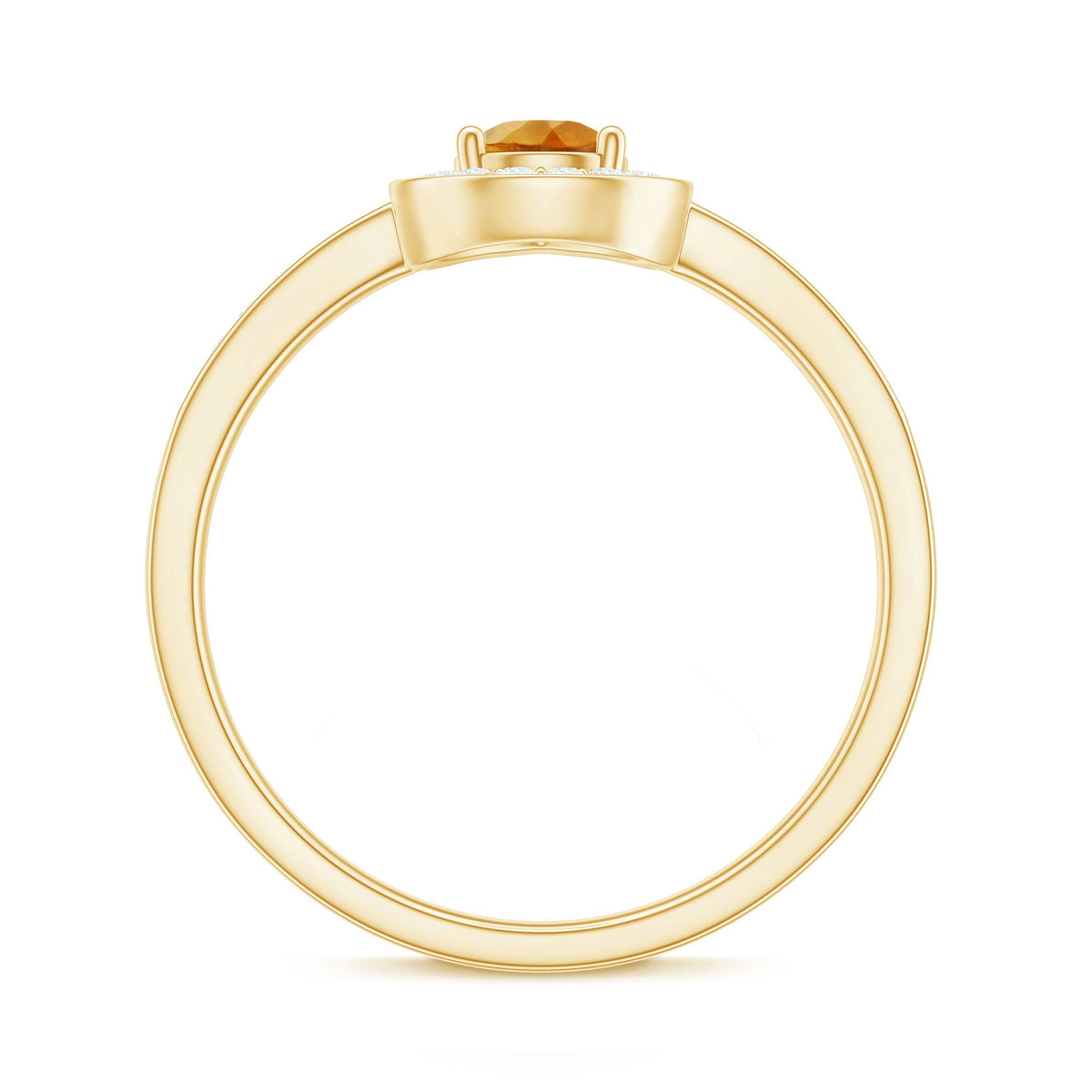 Natural 5x7mm pear-shaped citrine engagement ring with diamond halo, featuring rose gold band from Rosec Jewels.