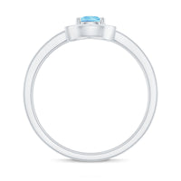Natural pear shape aquamarine teardrop engagement ring with diamond halo, featuring a Rosec Jewels design, shown on a ring display.