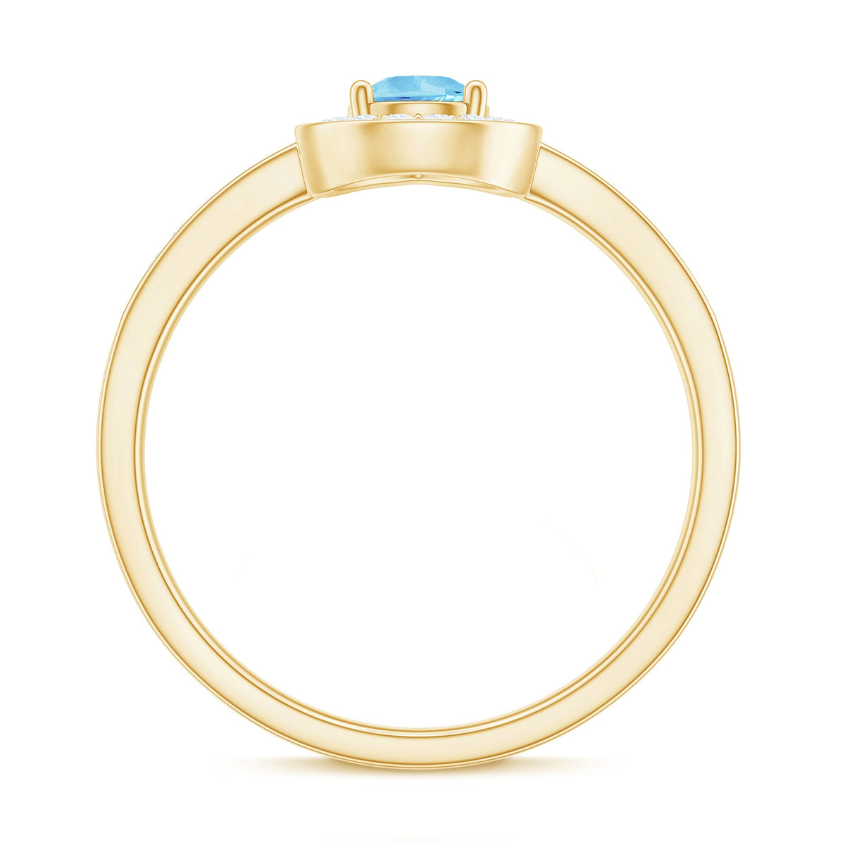 Natural pear-shaped aquamarine engagement ring with diamond halo from Rosec Jewels, showcasing a elegant blue gemstone and sparkling accents.