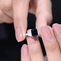 Certified 1.8 carat emerald cut black onyx engagement ring with diamonds by Rosec Jewels, featuring a sleek silver band.