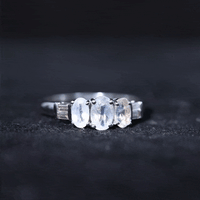 Genuine Oval Moonstone Three Stone Anniversary Ring