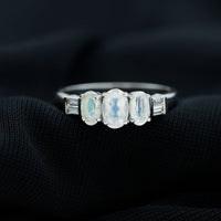 Genuine Oval Moonstone Three Stone Anniversary Ring