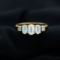 Genuine Oval Moonstone Three Stone Anniversary Ring