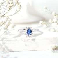 Natural 1 Carat Blue Sapphire Princess Diana Inspired Engagement Ring with Diamonds