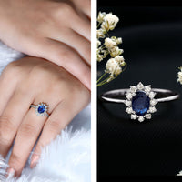 Natural 1 Carat Blue Sapphire Princess Diana Inspired Engagement Ring with Diamonds