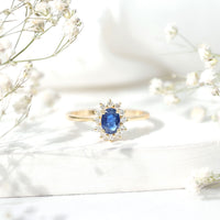 Natural 1 Carat Blue Sapphire Princess Diana Inspired Engagement Ring with Diamonds