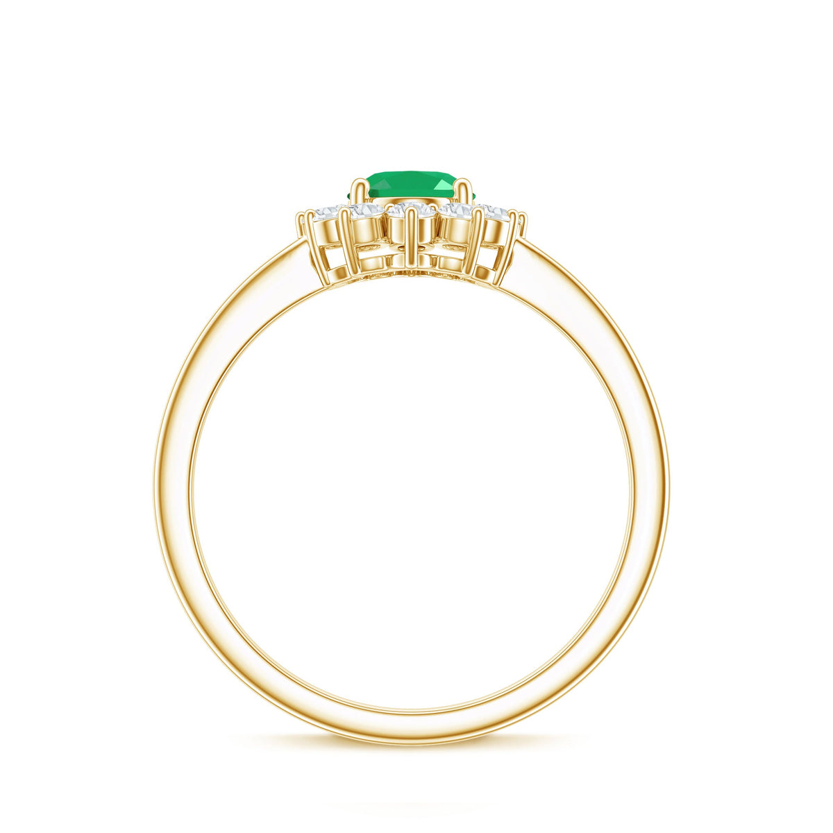 Oval emerald engagement ring with diamond halo, 5x7mm natural gemstone, set in a rose gold band from Rosec Jewels.