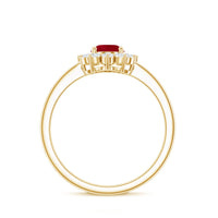 Natural 0.6 Carat Oval Ruby Engagement Ring with Diamond Halo