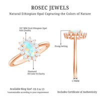 Certified real Ethiopian opal oval engagement ring with diamond halo, featuring a stunning gemstone and intricate setting.