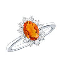 Princess Diana-inspired fire opal and diamond engagement ring by Rosec Jewels featuring a 1-carat gemstone and intricate band design.
