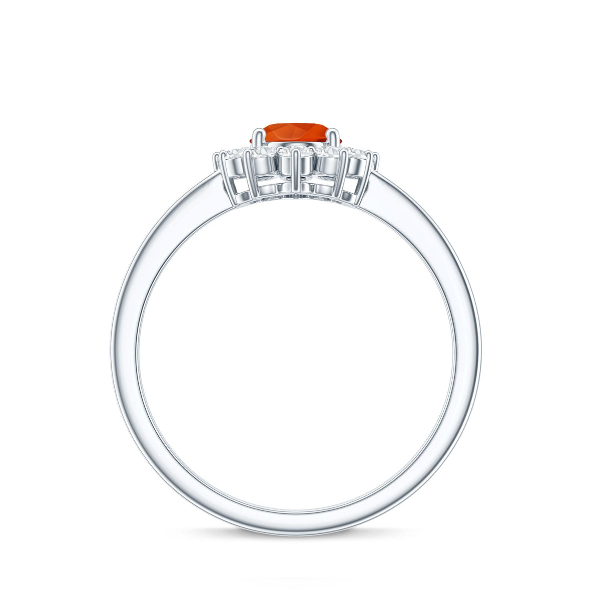 Princess Diana inspired fire opal and diamond engagement ring by Rosec Jewels featuring a central fiery opal gemstone and sparkling accent diamonds.