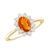 Princess Diana inspired fire opal and diamond engagement ring by Rosec Jewels, featuring a vibrant orange fire opal center with sparkling diamonds.