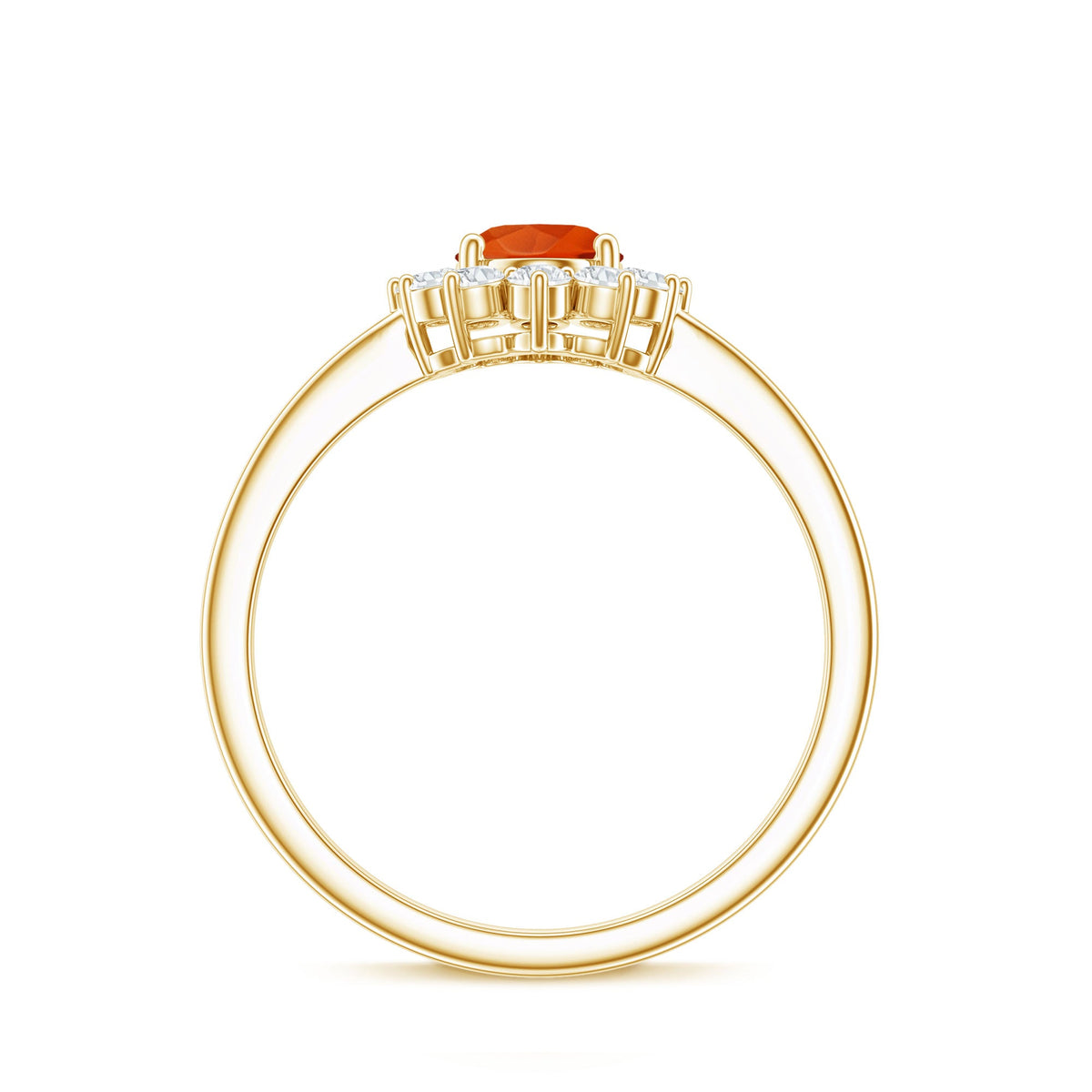 Princess Diana-inspired fire opal and diamond engagement ring from Rosec Jewels, showcasing a stunning 1-carat ring with intricate design.