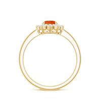 Princess Diana-inspired fire opal and diamond engagement ring from Rosec Jewels, showcasing a stunning 1-carat ring with intricate design.