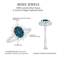 Rosec Jewels 1 Carat London Blue Topaz princess cut engagement ring with diamond accents, inspired by Princess Diana.