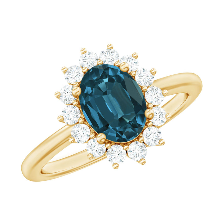 Rosec Jewels 1 Carat London Blue Topaz princess cut engagement ring with diamond accents, inspired by Princess Diana.