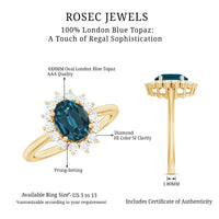 Rosec Jewels 1 Carat London Blue Topaz Princess Diana inspired engagement ring with diamond accents, showcasing elegant jewelry design.