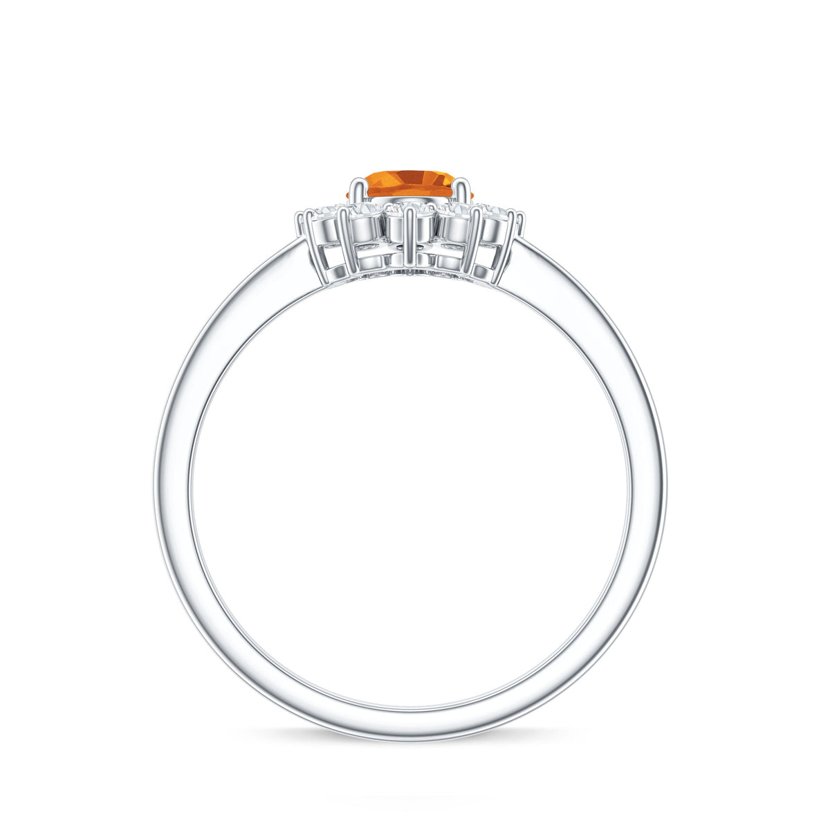 Oval citrine engagement ring with diamond halo, 6x8mm gemstone, set in a Rosec Jewels rings setting.