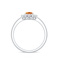 Oval citrine engagement ring with diamond halo, 6x8mm gemstone, set in a Rosec Jewels rings setting.