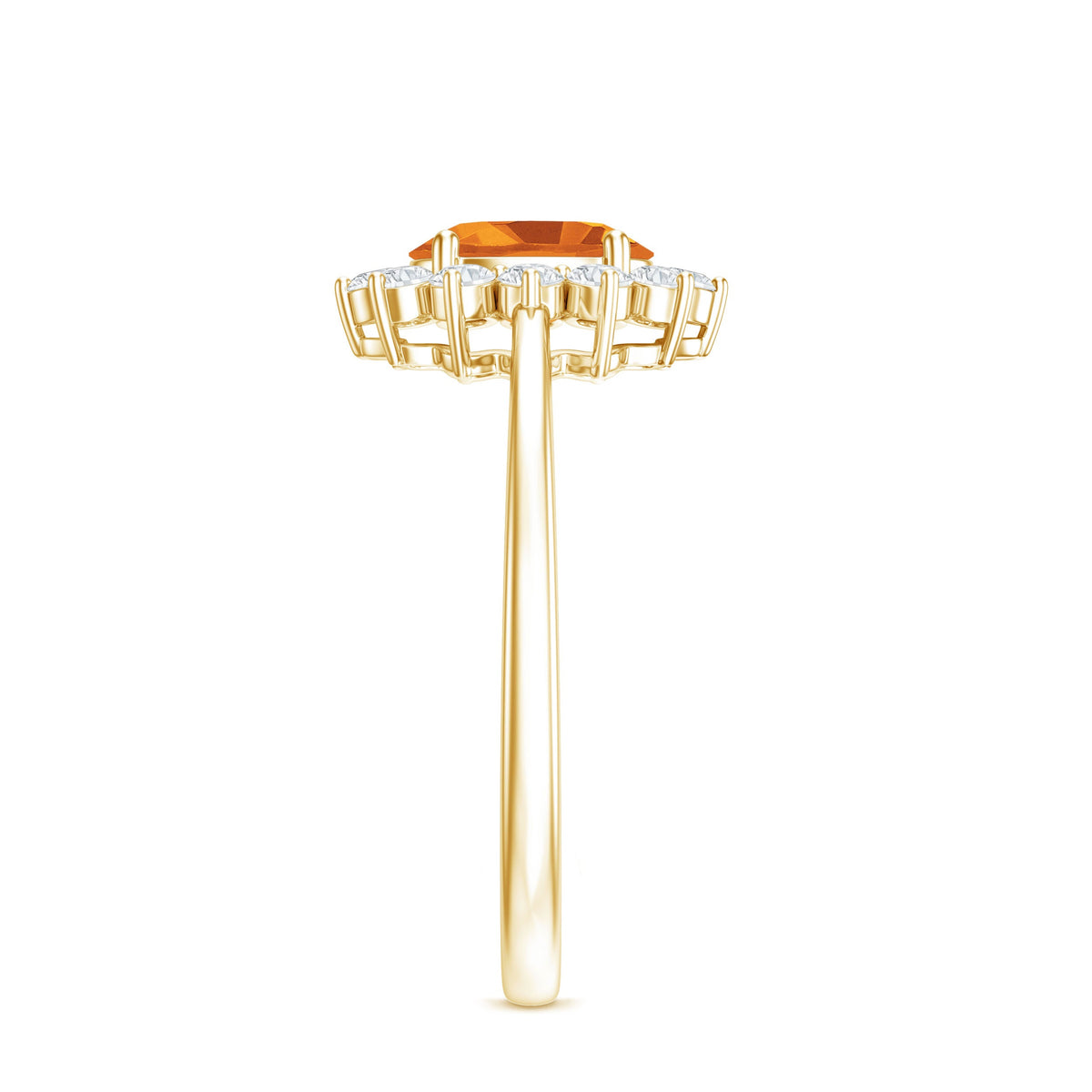 Oval citrine engagement ring with diamond halo, featuring 6x8mm gemstone and elegant design by Rosec Jewels.