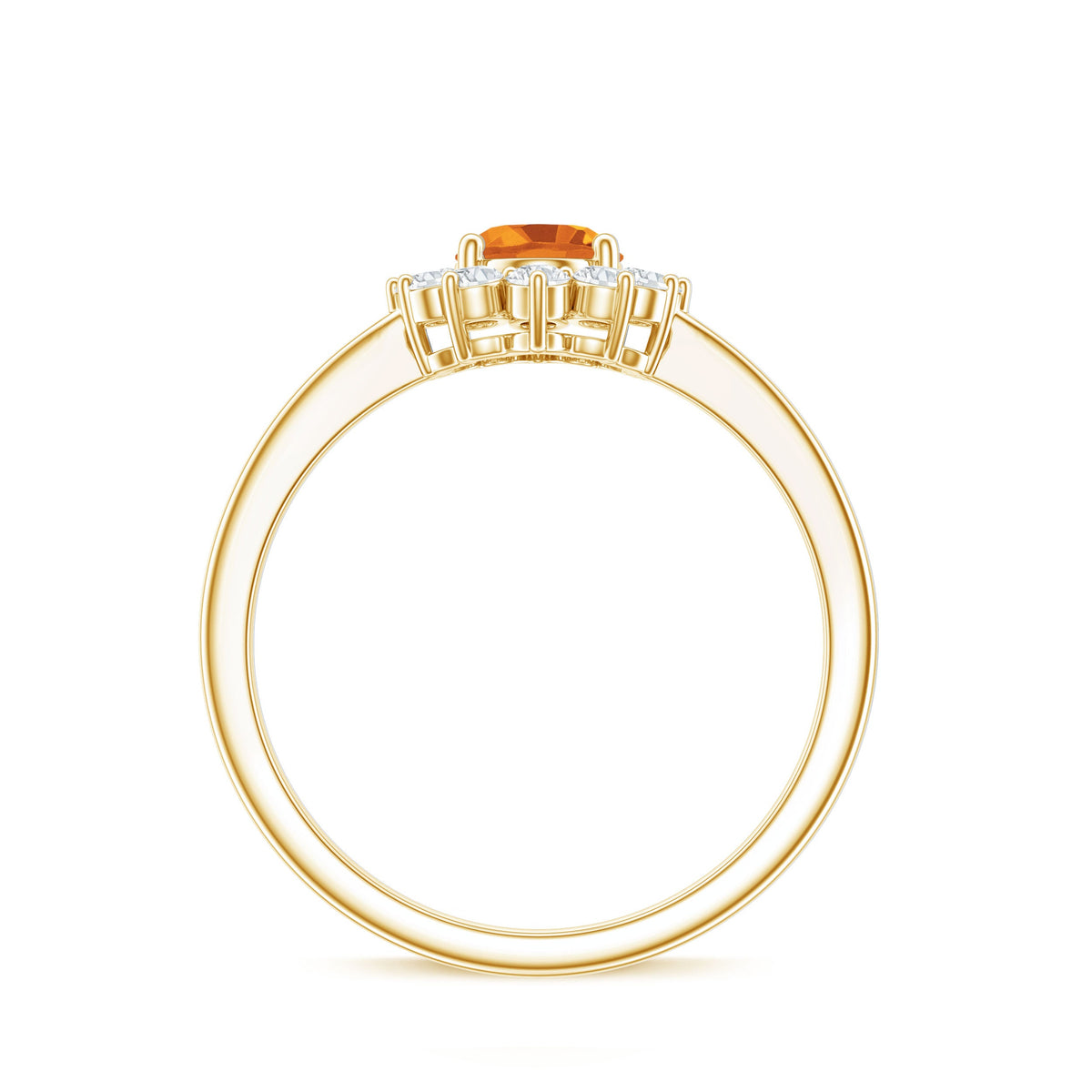 Rosec Jewels 6x8mm citrine oval engagement ring with diamond halo, featuring a gold band and intricate detailing.