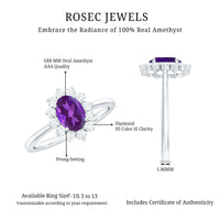 Rosec Jewels 1.5 CT Princess Diana style amethyst engagement ring with diamond halo, featuring a regal purple gemstone and sparkling accents.