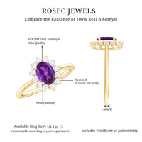 Rosec Jewels 1.5 CT Princess Diana inspired amethyst engagement ring with diamond halo, showcasing a stunning purple gemstone and elegant design.