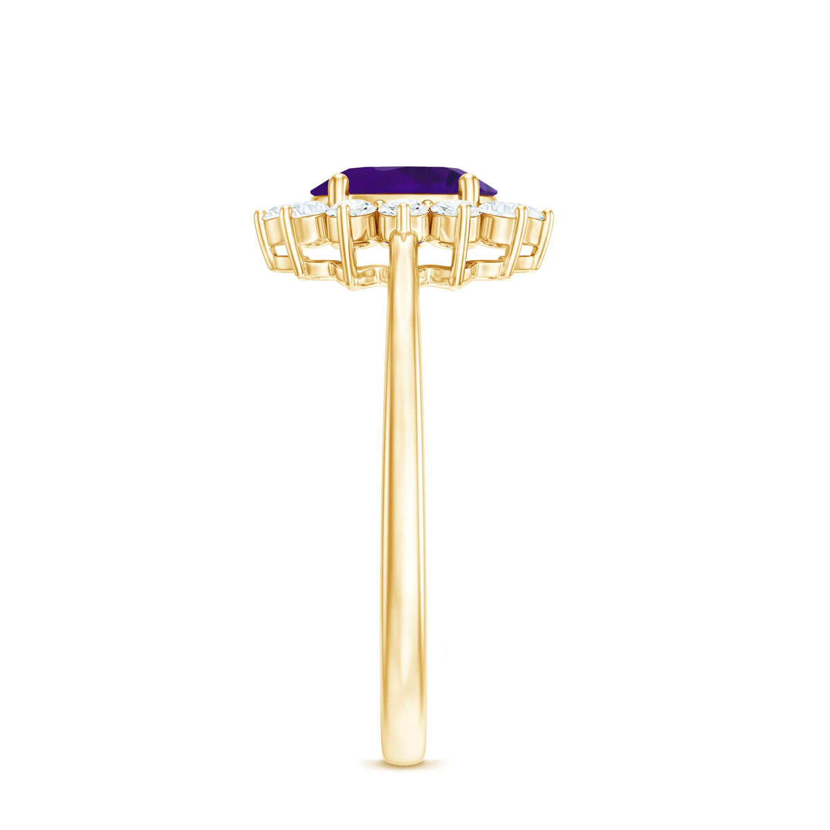 Rosec Jewels 1.5 CT princess cut amethyst engagement ring with diamond halo, inspired by Princess Diana, showcasing intricate design.