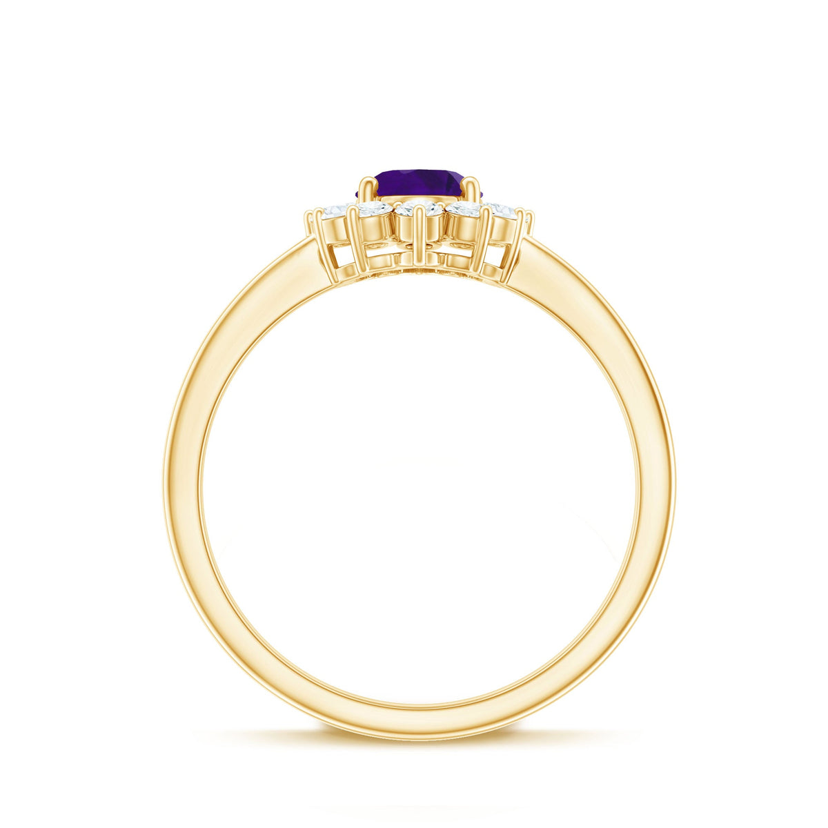 Rosec Jewels 1.5 CT Princess Diana style amethyst engagement ring with diamond halo, featuring a detailed purple gemstone setting.