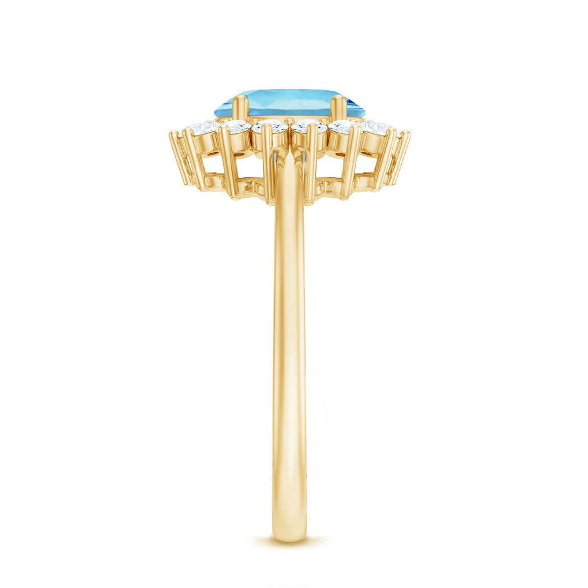 Natural 1 Carat Aquamarine oval engagement ring with diamond halo, featuring Rosec Jewels' elegant ring design.
