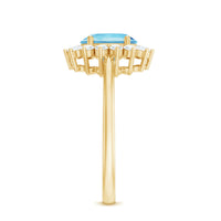 Natural 1 Carat Aquamarine oval engagement ring with diamond halo, featuring Rosec Jewels' elegant ring design.