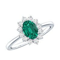 Lab Created Emerald Princess Diana Inspired Engagement Ring with Diamond