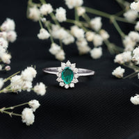 Lab Created Emerald Princess Diana Inspired Engagement Ring with Diamond