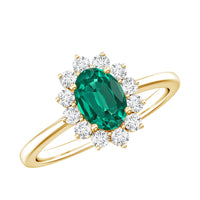 Lab Created Emerald Princess Diana Inspired Engagement Ring with Diamond