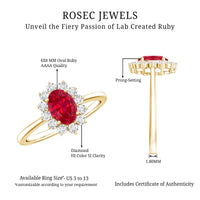 1.5 Carat Oval Shape Lab Grown Ruby and Diamond Halo Engagement Ring