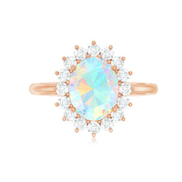 Natural 8X10mm Ethiopian Rainbow Opal Oval Engagement Ring with Diamond Halo