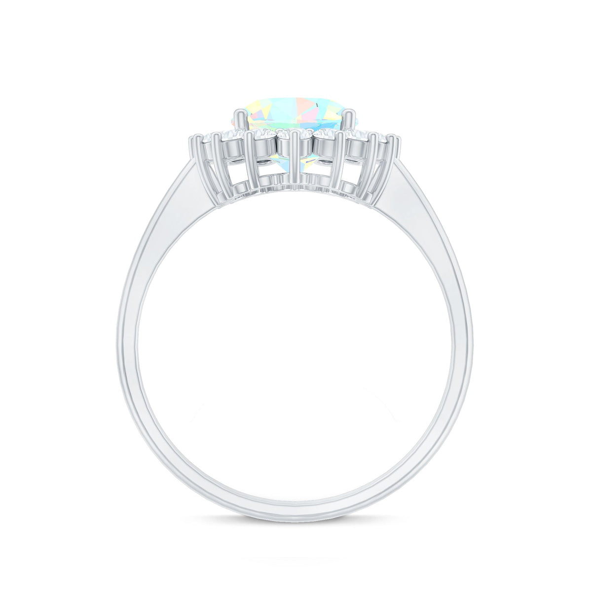 Natural 8X10mm Ethiopian Rainbow Opal Oval Engagement Ring with Diamond Halo
