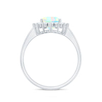 Natural 8X10mm Ethiopian Rainbow Opal Oval Engagement Ring with Diamond Halo