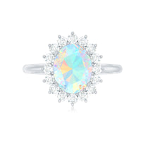 Natural 8X10mm Ethiopian Rainbow Opal Oval Engagement Ring with Diamond Halo