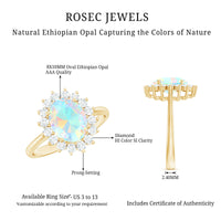 Natural 8X10mm Ethiopian Rainbow Opal Oval Engagement Ring with Diamond Halo