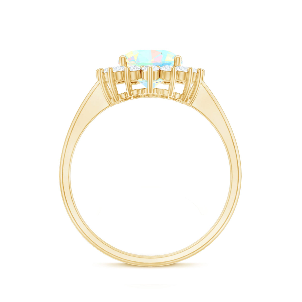 Natural 8X10mm Ethiopian Rainbow Opal Oval Engagement Ring with Diamond Halo