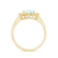 Natural 8X10mm Ethiopian Rainbow Opal Oval Engagement Ring with Diamond Halo