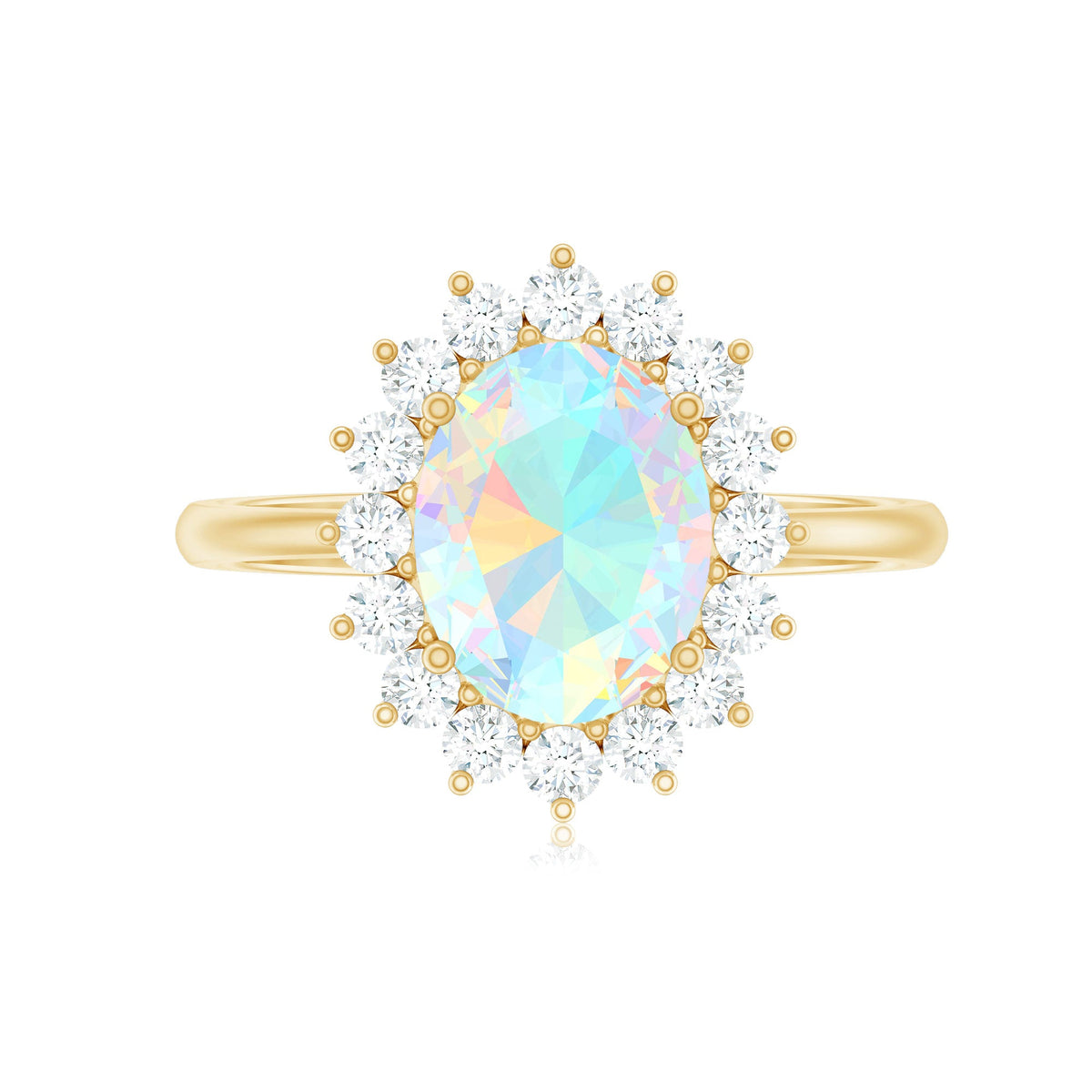 Natural 8X10mm Ethiopian Rainbow Opal Oval Engagement Ring with Diamond Halo