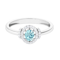 Rosec Jewels 0.50 CT aquamarine halo engagement ring with diamond accents, featuring a central aquamarine gemstone and intricate band design.
