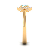 Rosec Jewels 0.50 CT aquamarine halo engagement ring with diamond accents, featuring a sparkling aquamarine gemstone and elegant band.